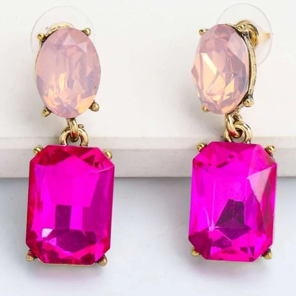 Artisan Jewelry - Romantic Pink Opal, Simulated, Hot Pink, Iridescent Glam, Luxury Drop Earrings